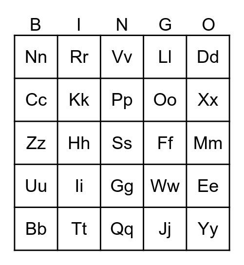 Alphabet Bingo Card