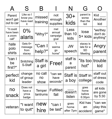 Afterschool bingo Card