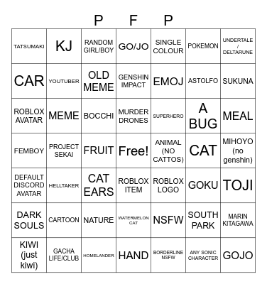 PULSAR'S PFP BINGO Card