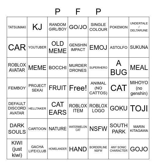 PULSAR'S PFP BINGO Card