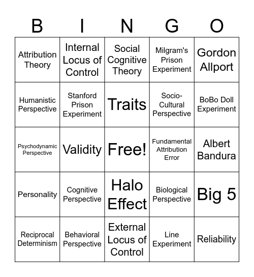 Perspectives and Personality Bingo Card