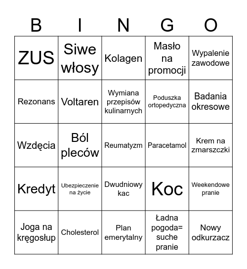 Bingo 30-latków Bingo Card