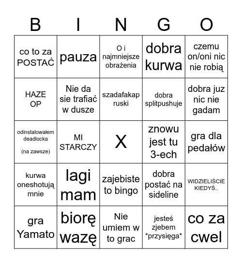 Deadlock Bingo Card