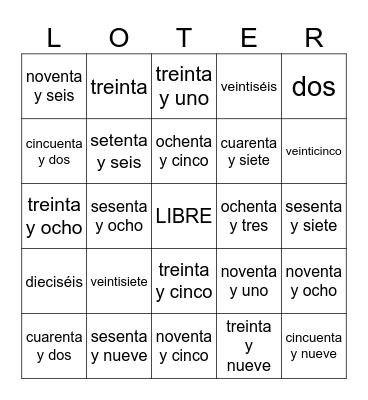 LOTERÍA: Los Números Bingo Card