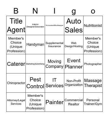 BNI Power Players BNIGO  Bingo Card