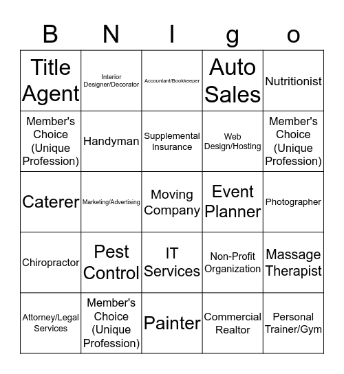 BNI Power Players BNIGO  Bingo Card