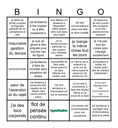 Neurodiversity Bingo REG Bingo Card