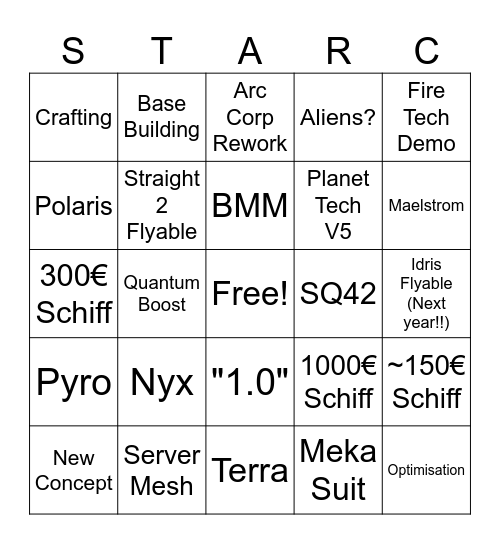 Star Citizen Bingo Card