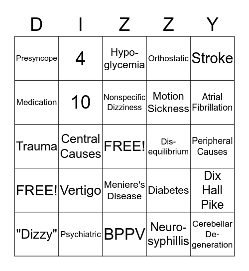 DIZZY BINGO Card