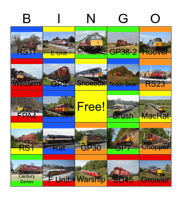 Red, Red Striped and Maroon Diesels Bingo Card