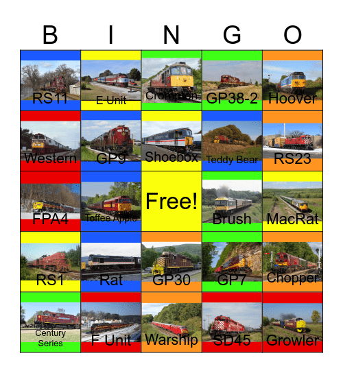 Red, Red Striped and Maroon Diesels Bingo Card