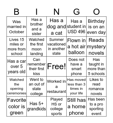 Faculty Bingo Card