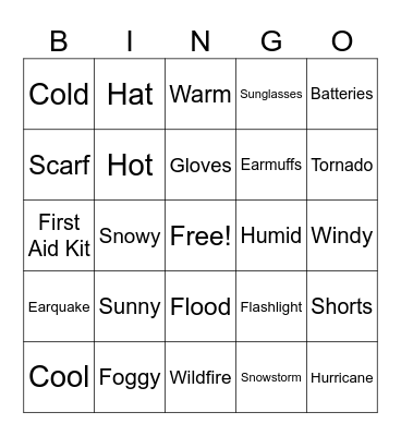 Weather-Unit 9 Bingo Card