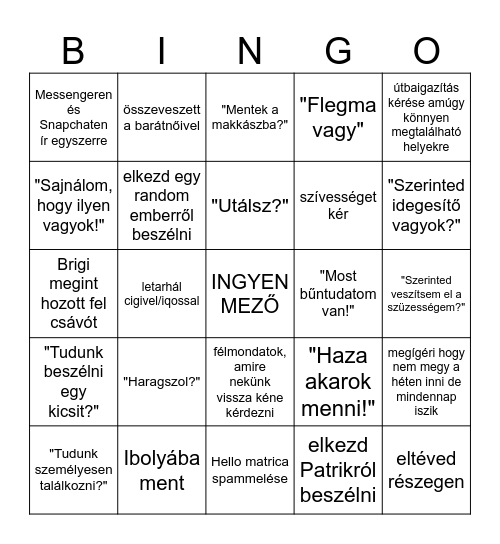 Kisbaksa Bingó Bingo Card