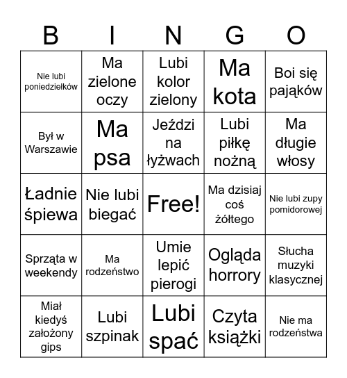 Znajdź kogoś, kto ... Bingo Card