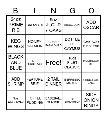 WIN AN APPY OR DRINK Bingo Card