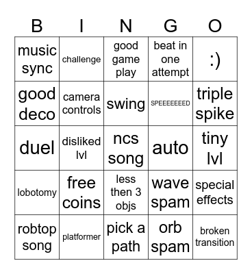 geometry dash bingo bored Bingo Card