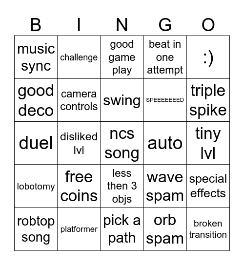 geometry dash bingo bored Bingo Card