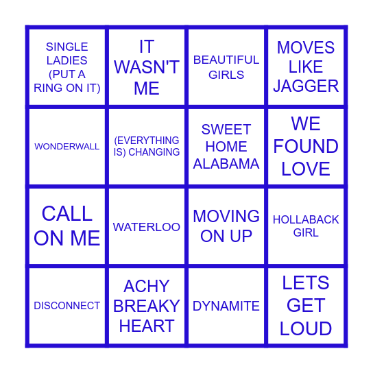 ROCK THIS HOUSE Bingo Card