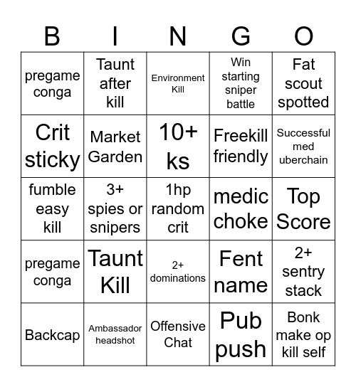 Tf2 Bingo Card