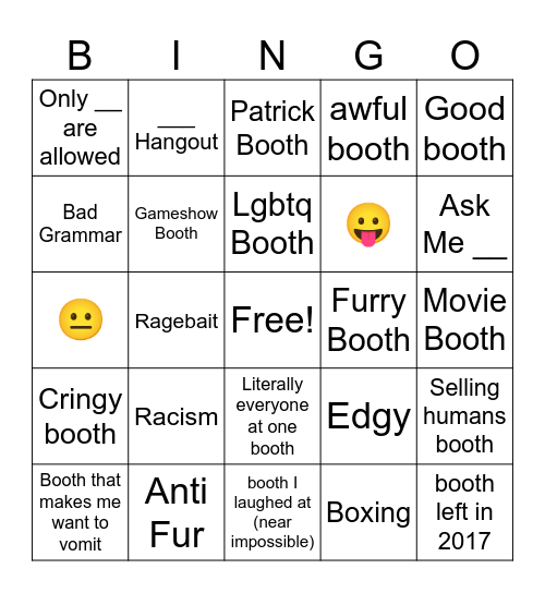 Booth Game Bingo Card