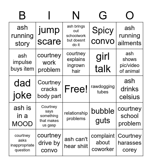 Corey Bingo Card