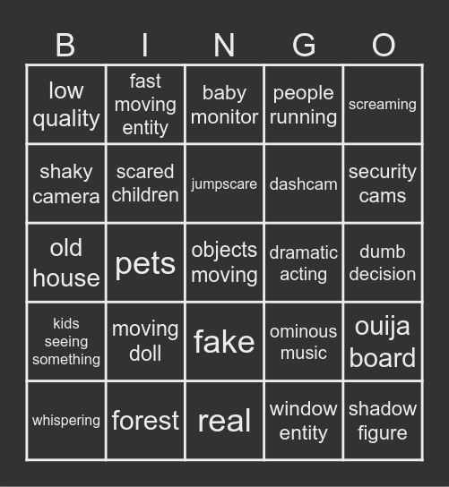 scary video bingo Card