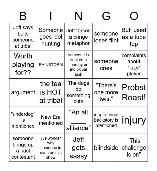 Survivor Bingo Card