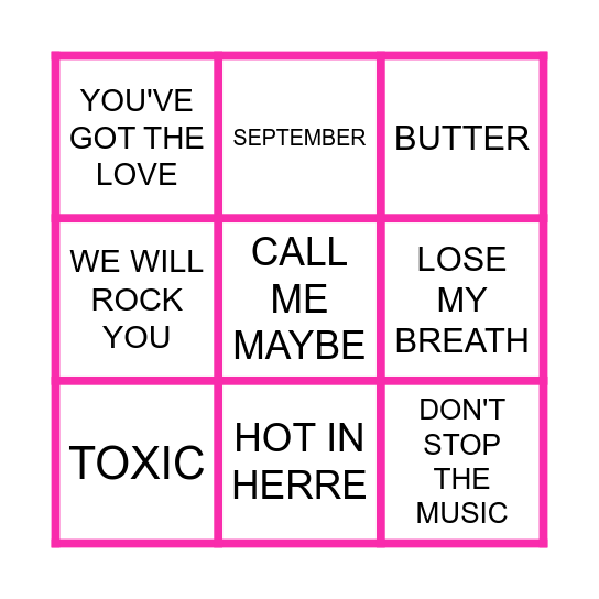 ALL OR NOTHING Bingo Card