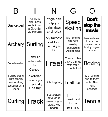 Health Bingo Card