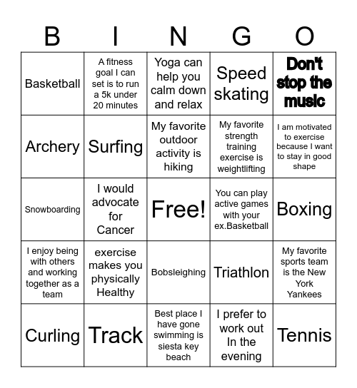 Health Bingo Card