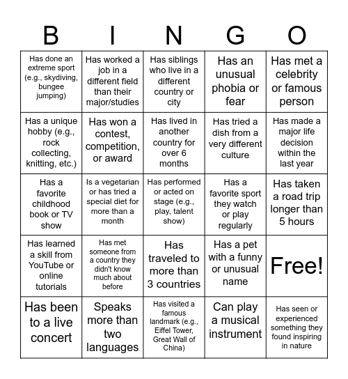 Human Bingo Card