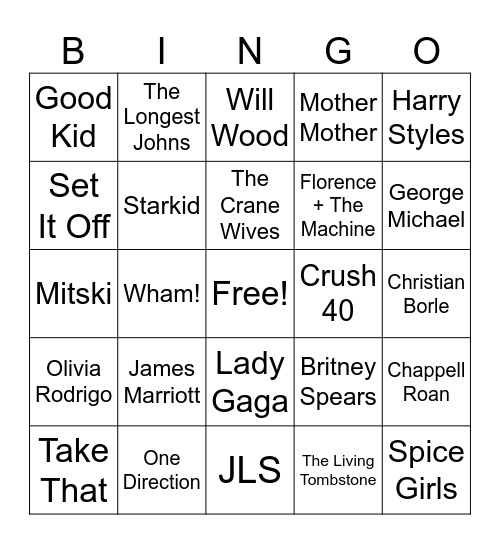 Music Taste Bingo Card
