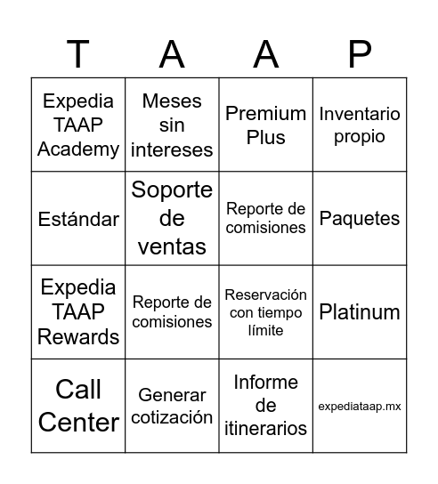 Actividades TAAP Bingo Card