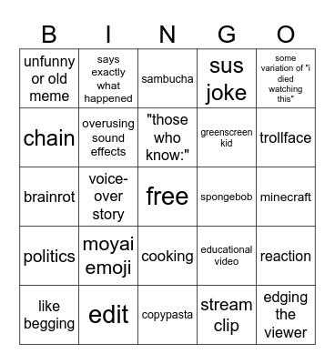 youtube shorts bingo Card