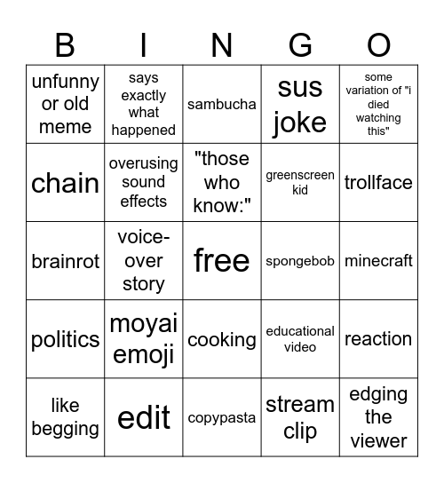 youtube shorts bingo Card