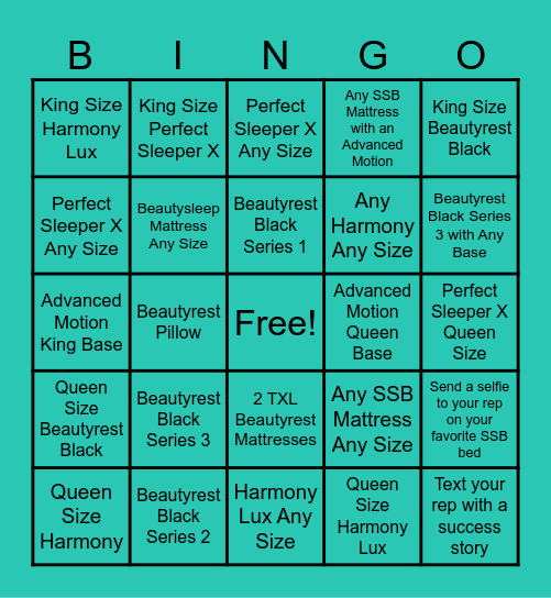 SERTA SIMMONS BINGO Card