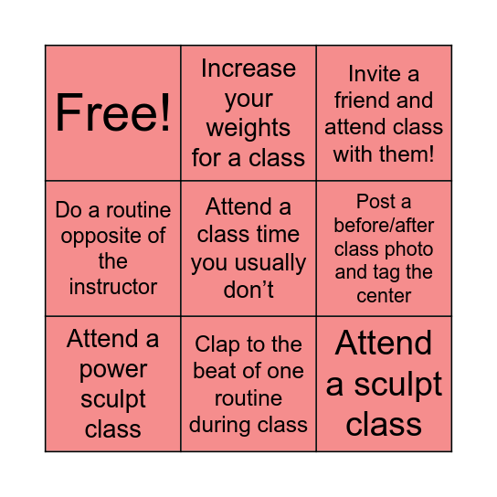 Pink it out BINGO Card