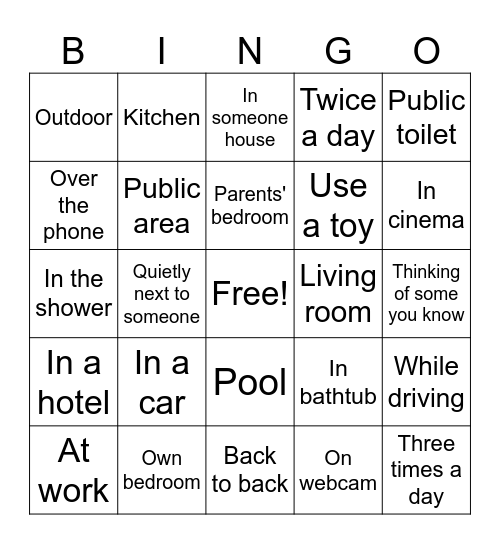 Masturbation Bingo Card