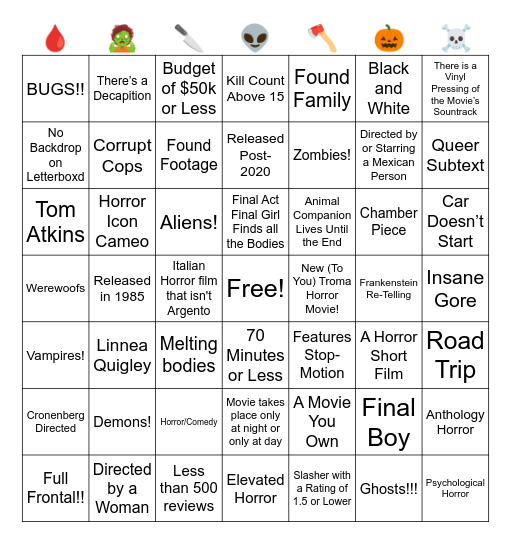 Halloween Horror Bingo 24 Bingo Card