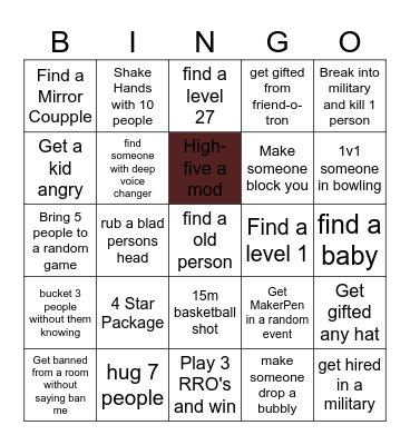Rec Room Bingo Card