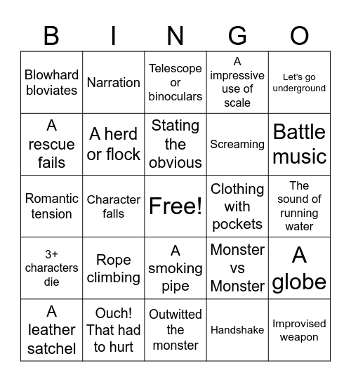 Mysterious Island Bingo Card