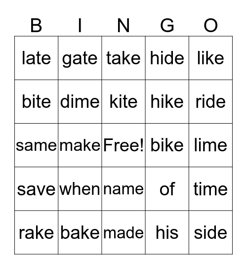 Bingo Time! Bingo Card