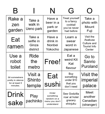 Tokyo Bingo Card