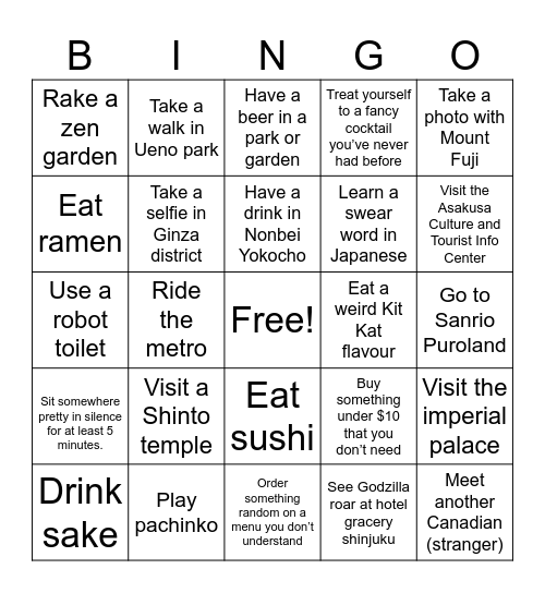 Tokyo Bingo Card