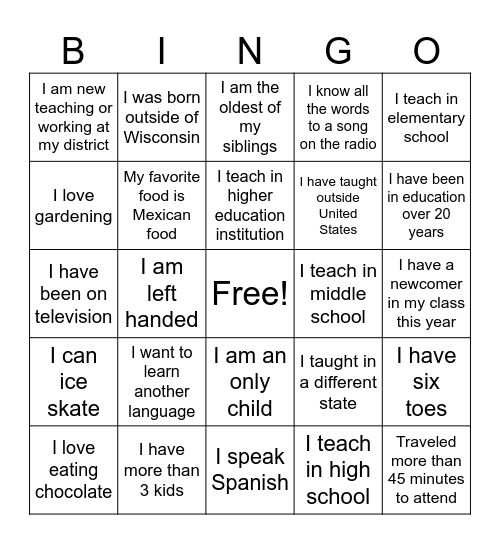 Get to know your collegues Bingo Card