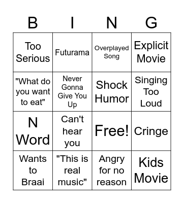 Daddy Bingo Card