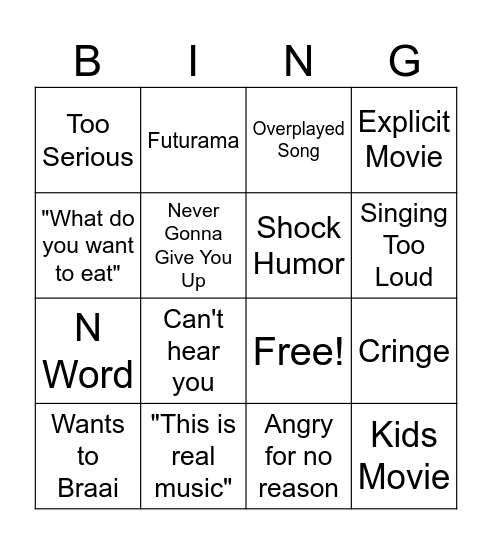 Daddy Bingo Card