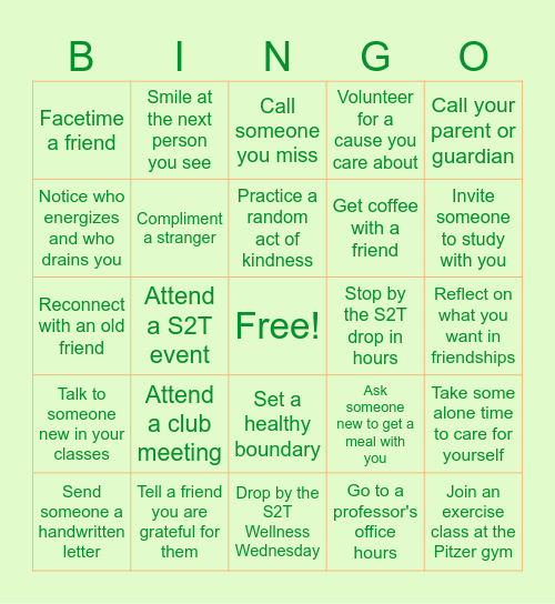 SOCIAL SELF CARE! Bingo Card