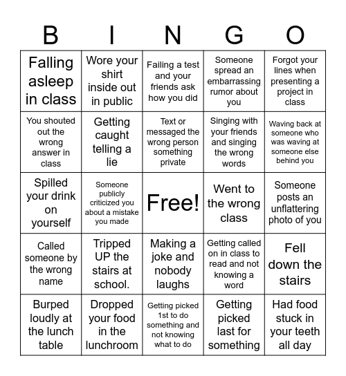 PP-Embarrassing Bingo Card